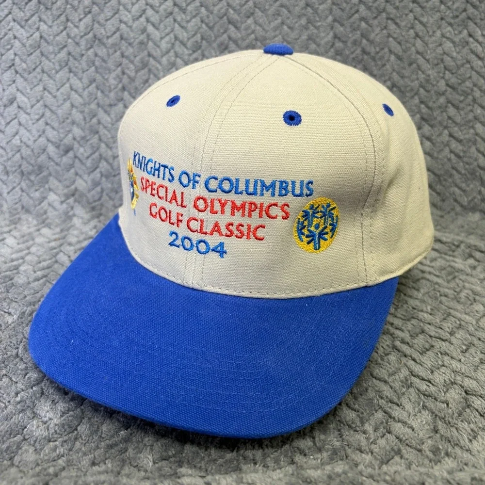 Vintage 2004 Knights of Columbus Special Olympics Golf Classic Hat Blue Beige